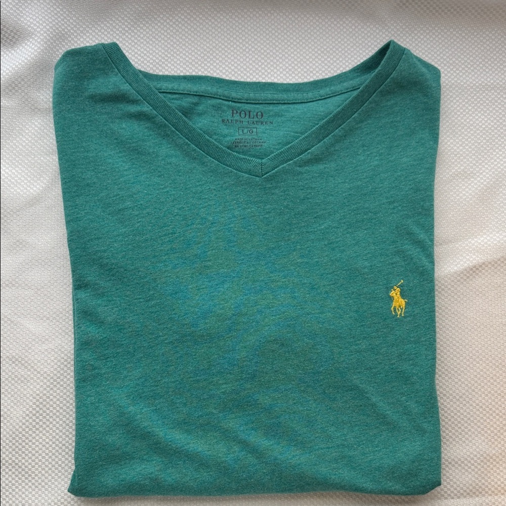 Polo by Ralph Lauren Men's Teal V-Neck Shirt